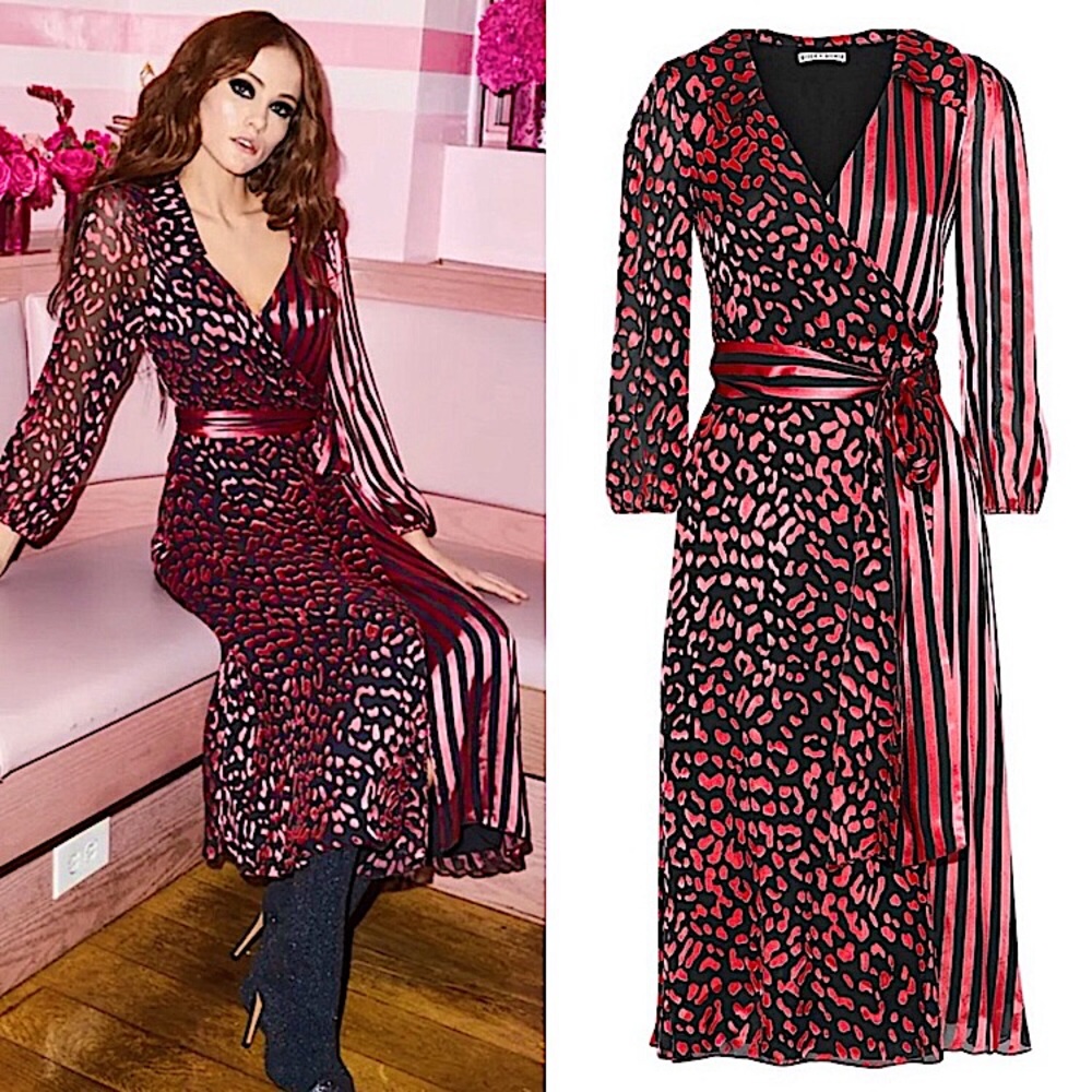 ALICE AND OLIVIA Abigail Wrap Dress In Leopard/Rose